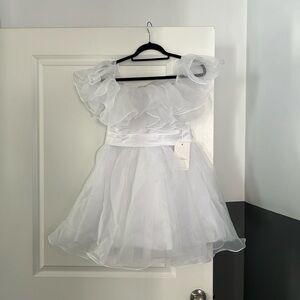 Off Shoulder Organza Short Wedding Party Dress